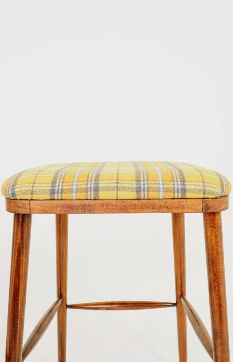 Set of three bar stools in vintage style rustic wood wool upholstery