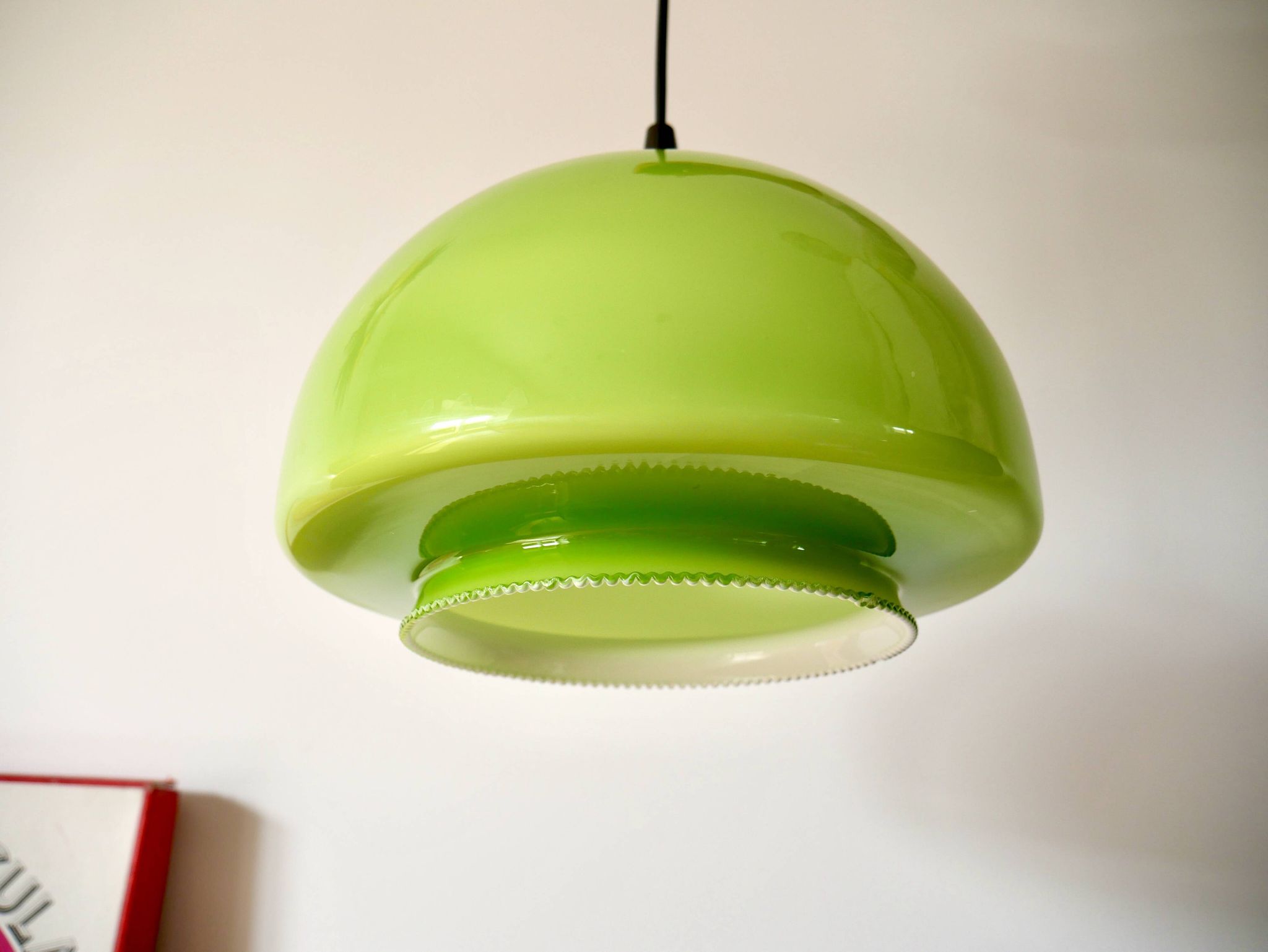 Suspension in green opaline mushroom design 60s-70s