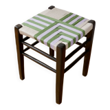 Wooden stool. vintage stool. woven stool