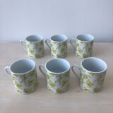 Porcelain coffee cups, green flower patterns