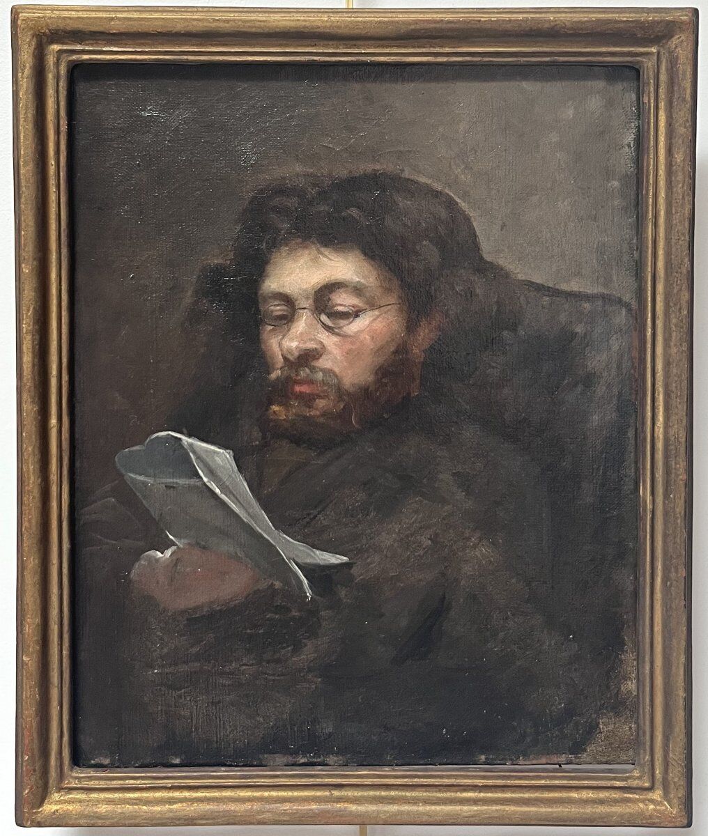 French school of the 19th century, Portrait of a man reading, oil on canvas
