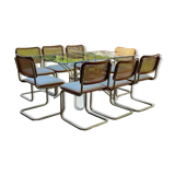 Italian brass dining set with table and chairs, 1970s, set of 9