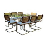 Ensemble de salle à manger italien en laiton avec table et chaises, années 1970, lot de 9