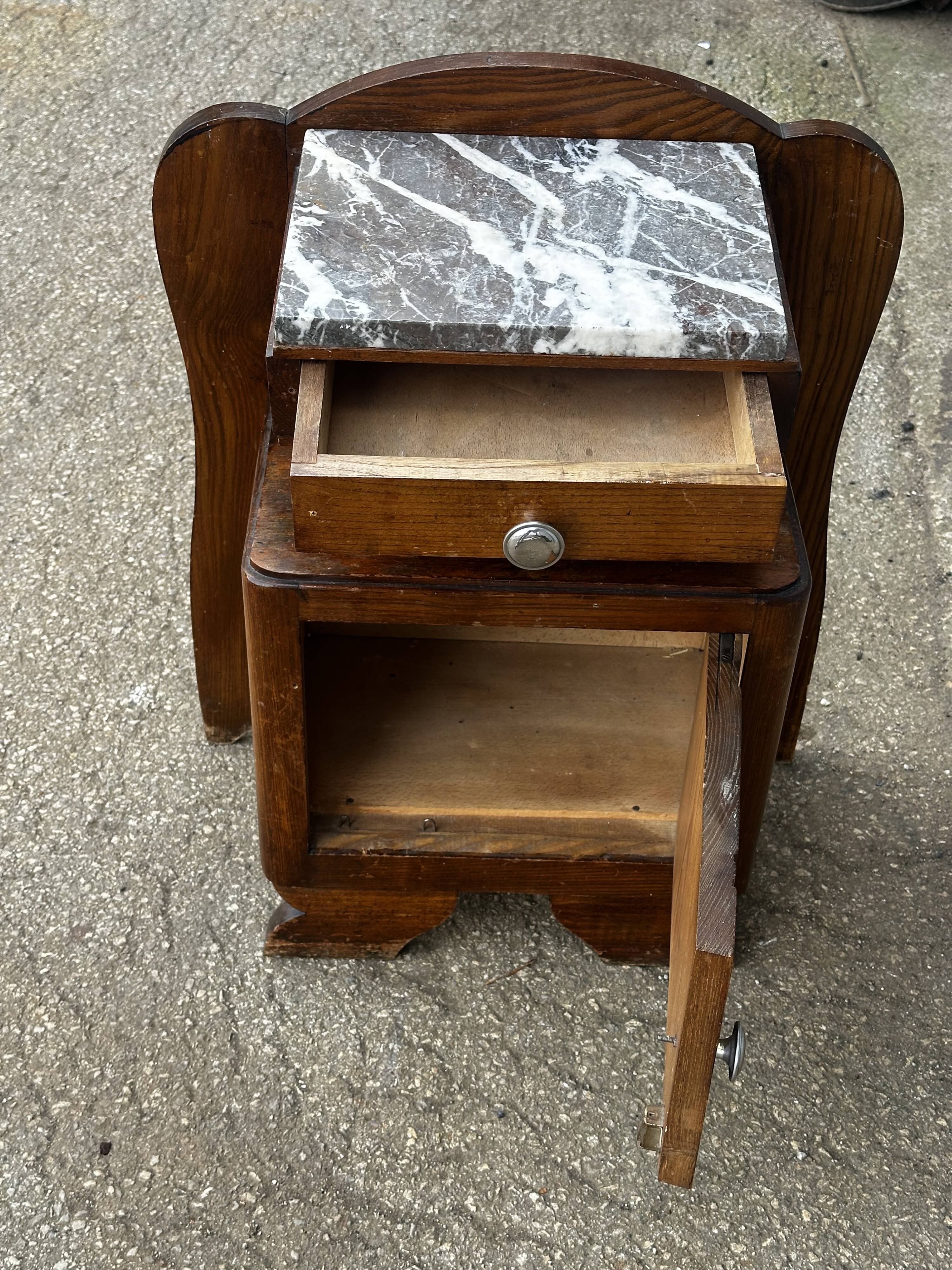 Art Deco bedside table in oak and marble