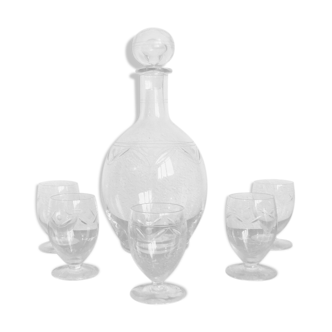 Vintage chiseled crystal liquor service 40s