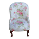 1950s vintage armchair in white and pink floral fabric, mahogany wooden legs.
