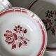 Set of 4 hollow plates Badonviller, red, vintage French, authentic, rare, countryside