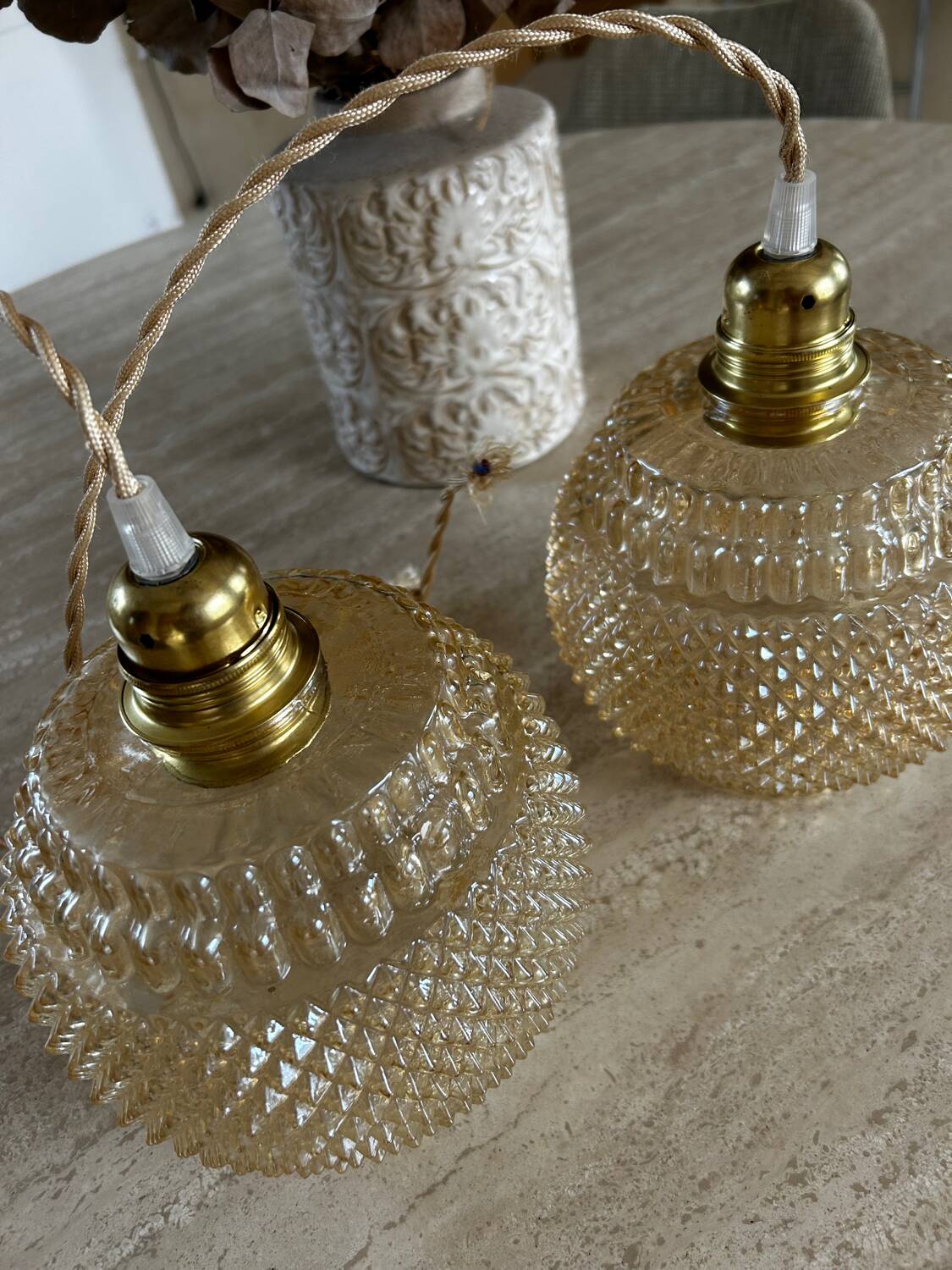 Pair of modern vintage globe pendant lights