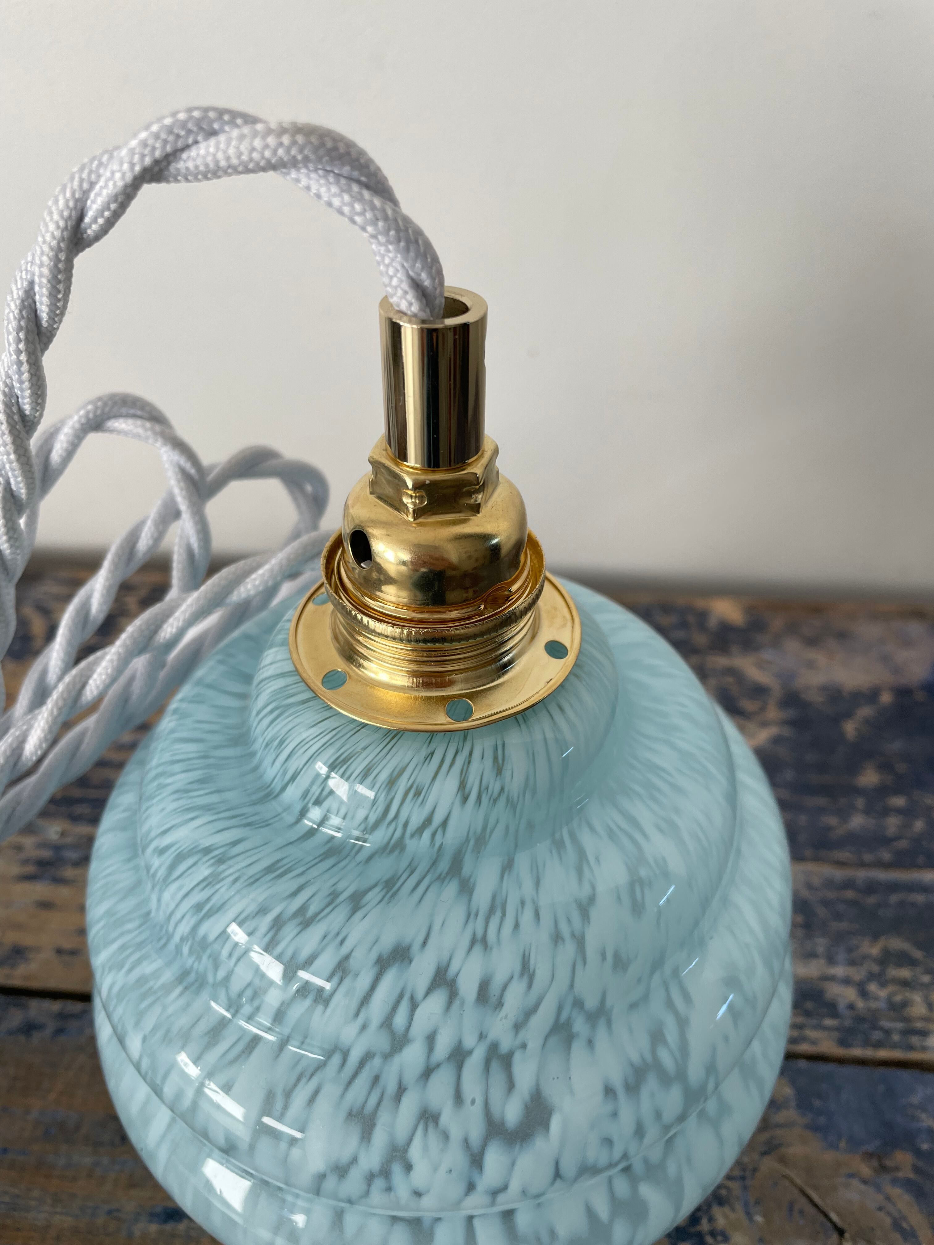 Electrified blue Art Deco walking lamp with new