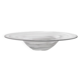 XL Murano Glass Bowl in Clear and White Swirl – Vintage 1970s Italian Mid-Century Decor