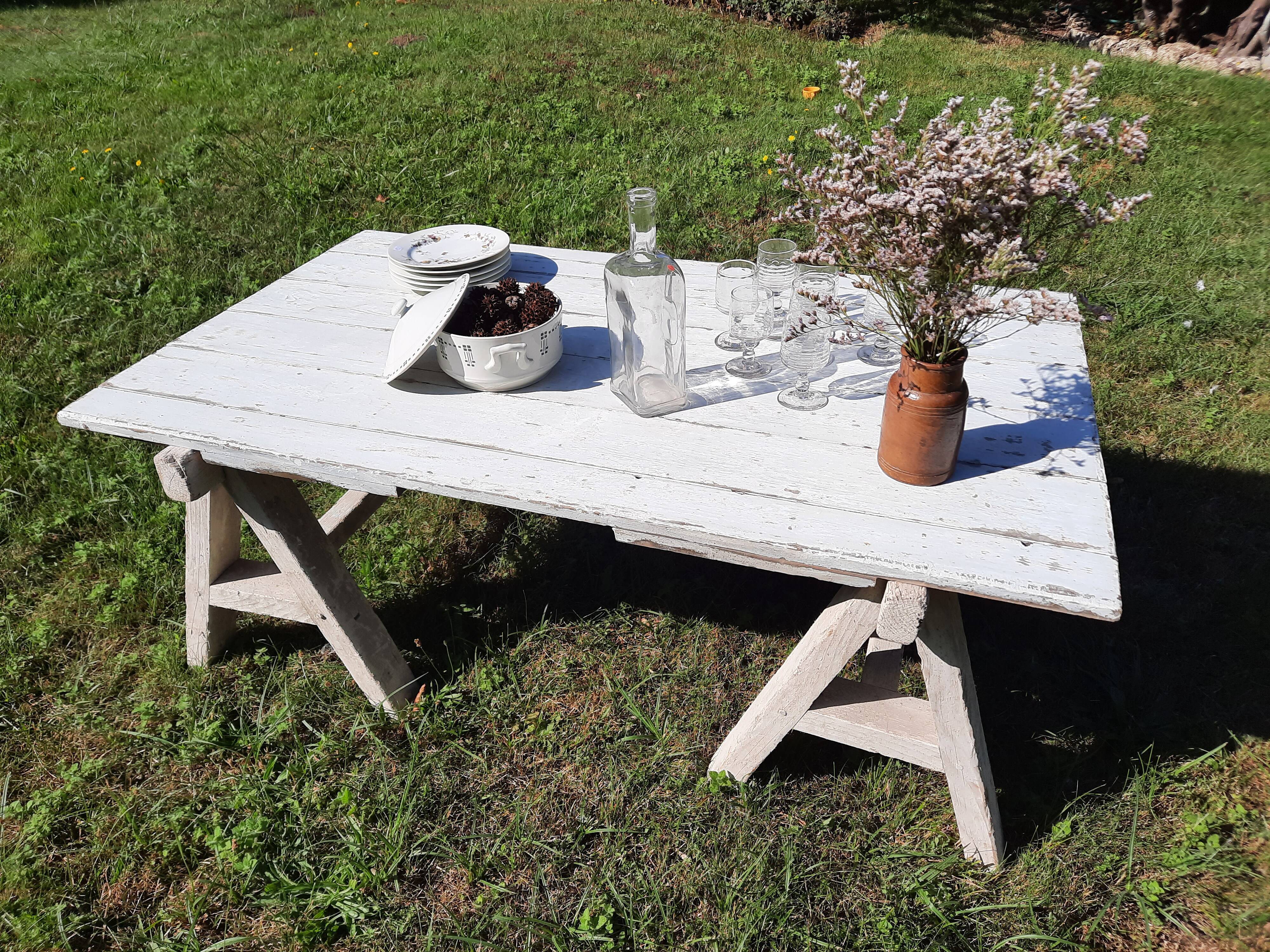 Coffee table on old trestles