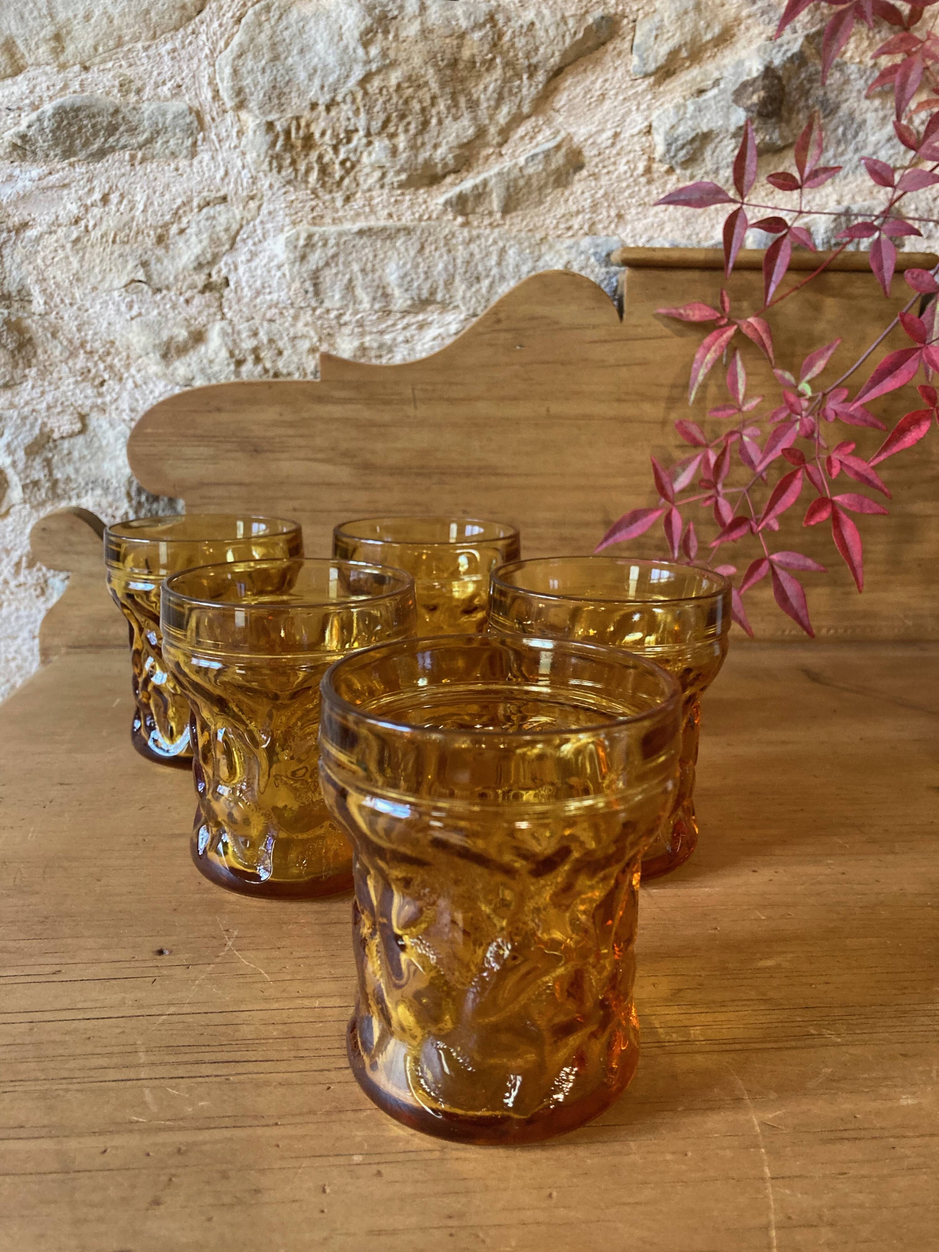 Textured Amber Glass Lemonade Glasses