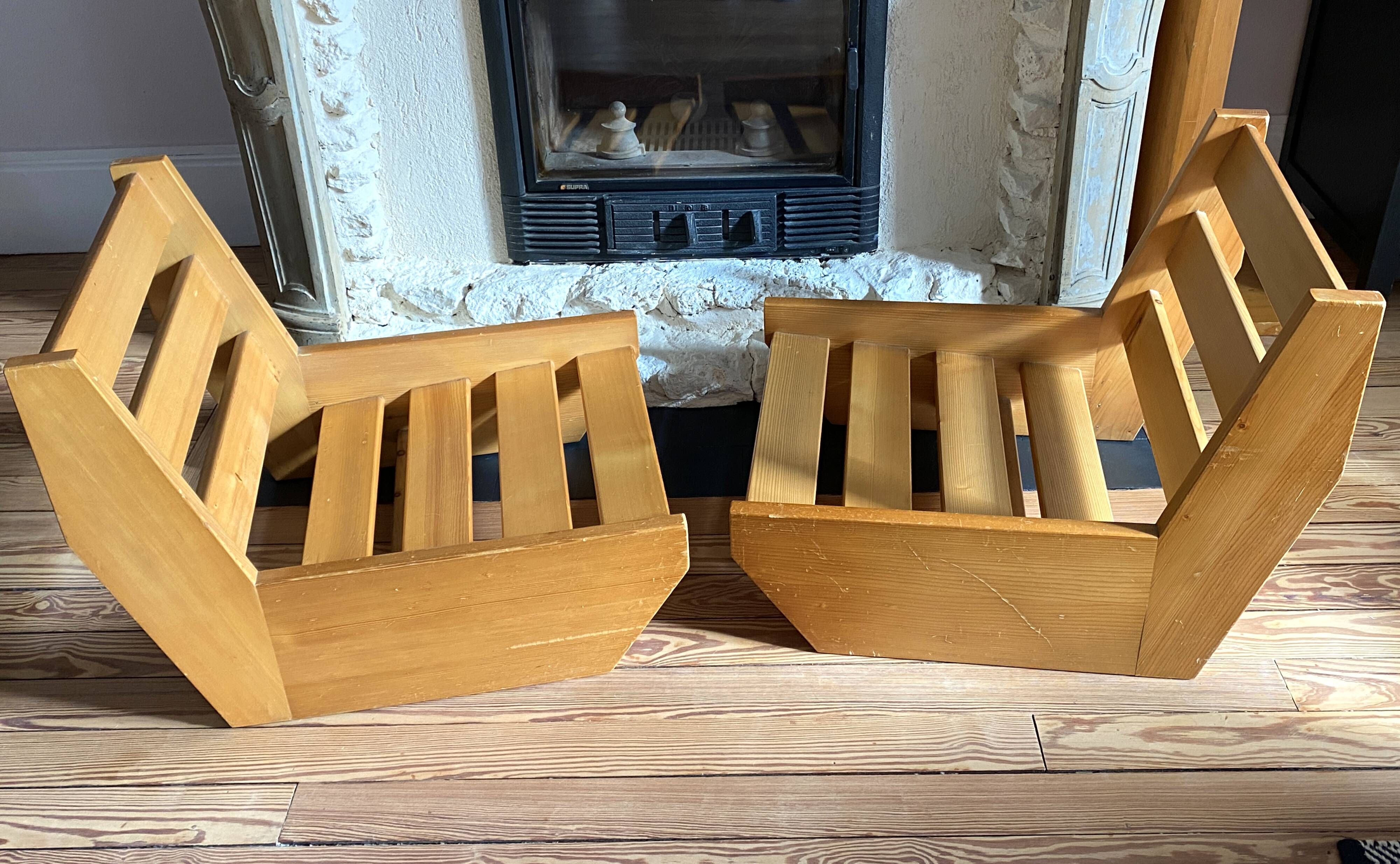 Vintage pair of pine armchairs by René Martin, cabinetmaker Perriand, 1950s.