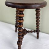 Signed turned wooden tripod stool