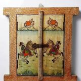 Mirror window Rajasthan in hand-painted bone decor with an ancient horseman from the early 20th century.