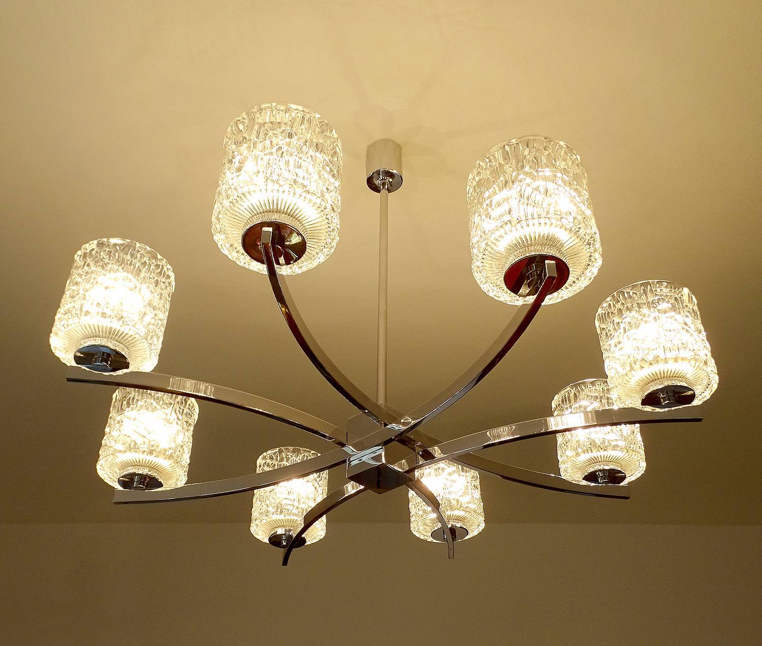 Large Vintage Architectonic  Chrome Glass Pendant Light