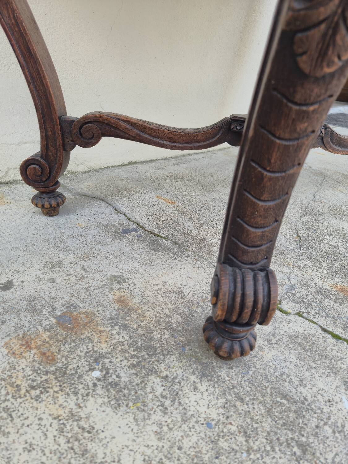 Louis XV style game table in solid oak and richly decorated marble