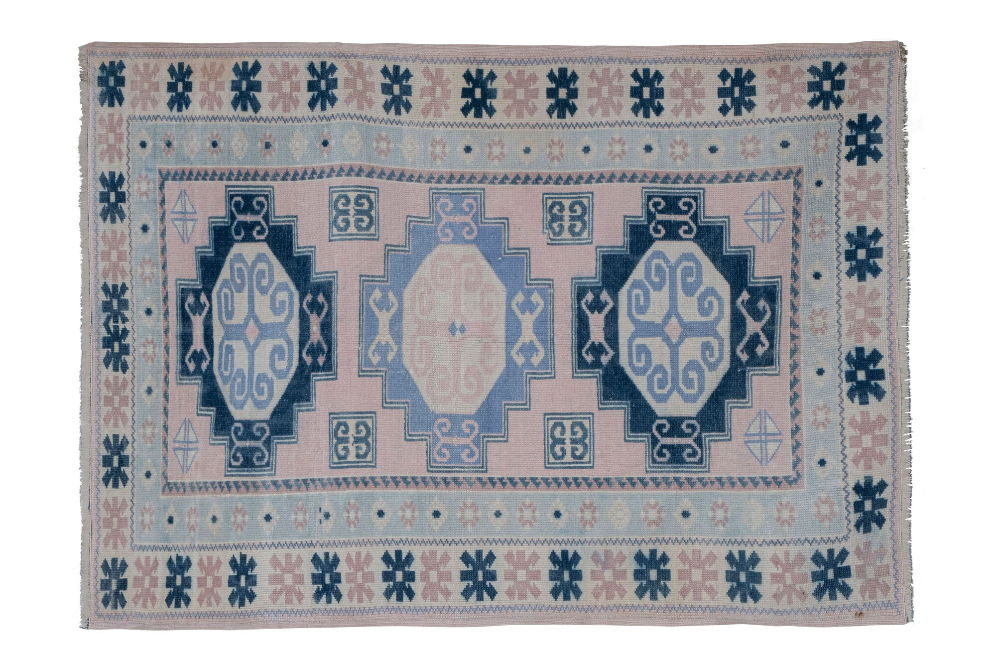 Vintage blue turkish Kars carpet, 1970s  95 x 137 cm
