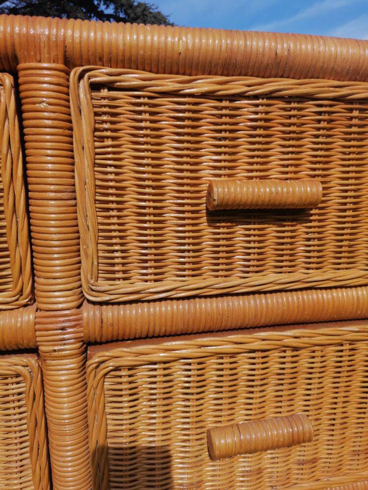 Rattan bamboo chest of drawers 1970 vintage