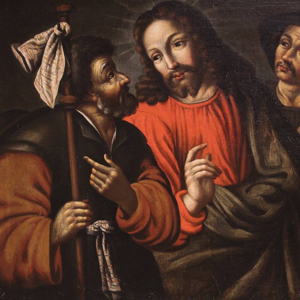 Peinture espagnole antique du XVIIe siècle, Christ et les disciples.