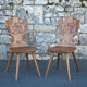 Set of 4 carved wooden stepladder chairs, pharmacy, brutalist, mountain style