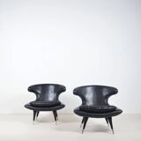 Set of Italian Horn leather armchairs, 1960s