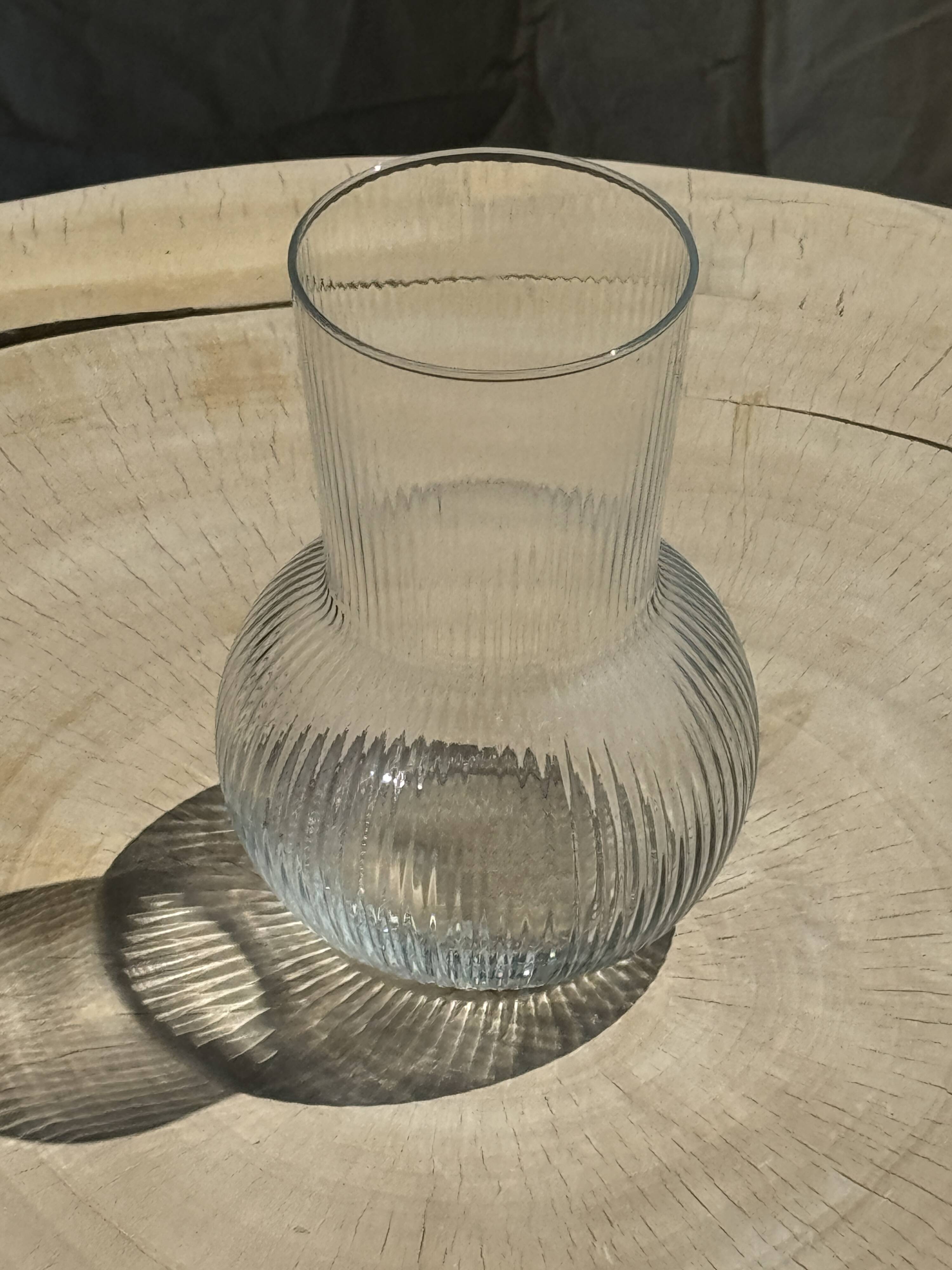 Ribbed glass ball vase