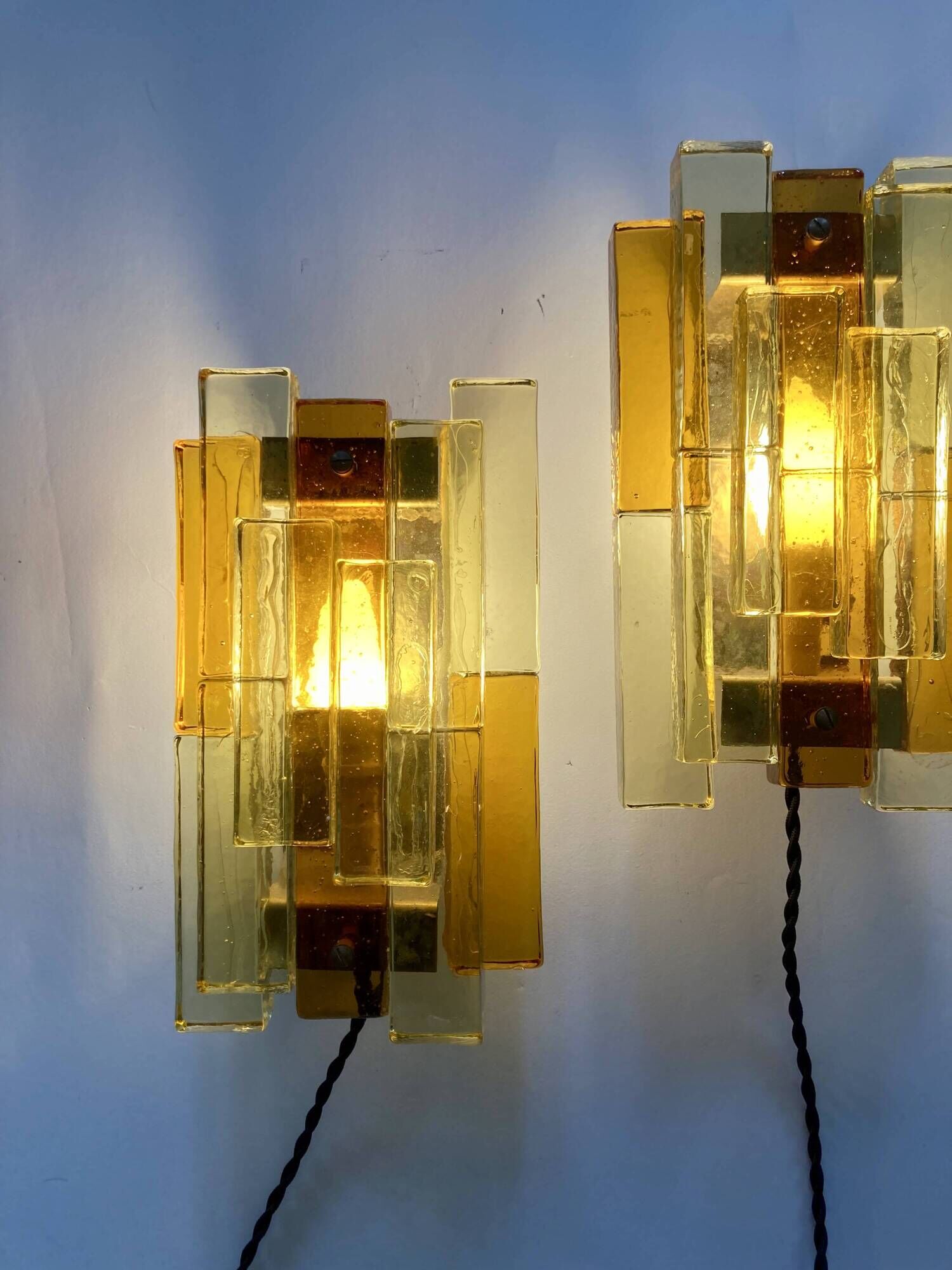 Pair of pressed glass sconces by Svend Aage Holm Sorensen (Denmark 1960)