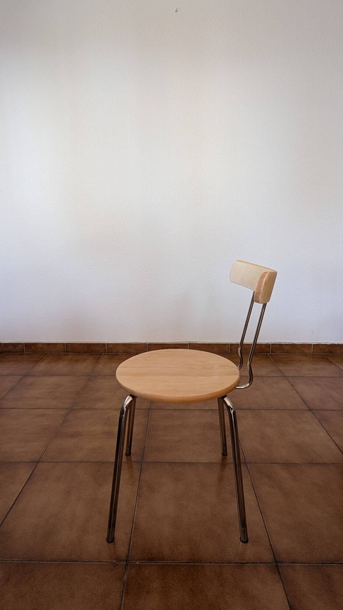 Set of 4 vintage/restored 70s/80s wooden and chrome bistro chairs.