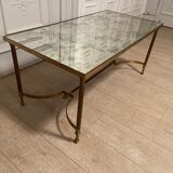 Table basse neo classique en laiton et miroir oxydé