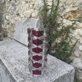 Transparent glass vase and burgundy design and vintage 1970