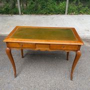 Louis XV style flat desk in solid cherry wood with pull-out extensions and leather top 19