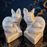 Pair of Fox Bookends - in Crackled Ceramic - Art Deco Style