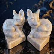 Pair of Fox Bookends - in Crackled Ceramic - Art Deco Style