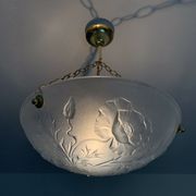 Art Deco vasque in glass pressed blue floral decoration France 1930