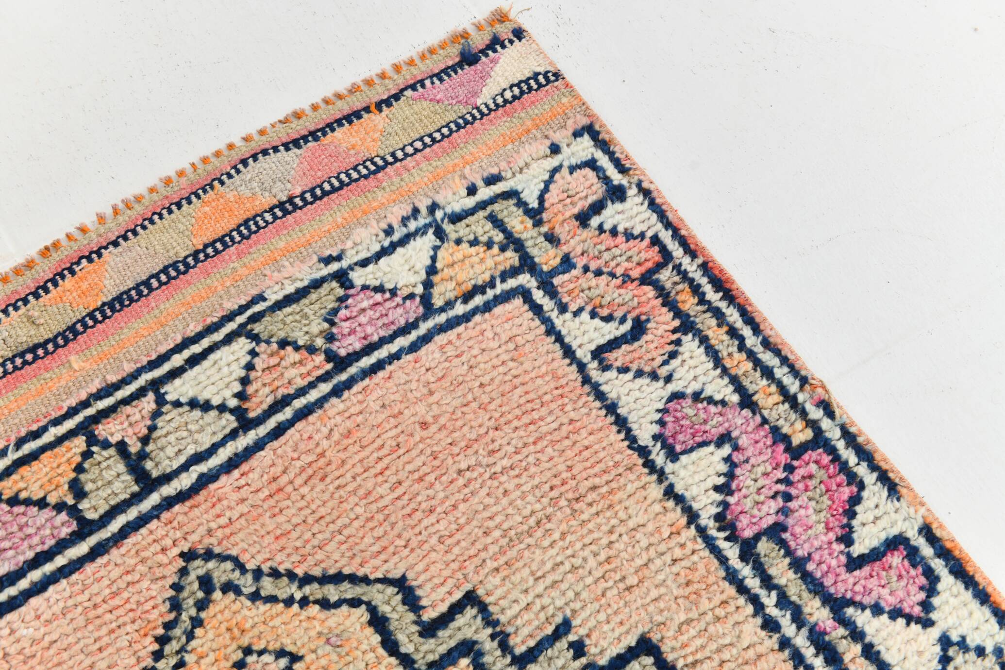 3x11 Pastel Salmon & Pink Runner, Natural Wool Runner Rug, 87x342 Cm