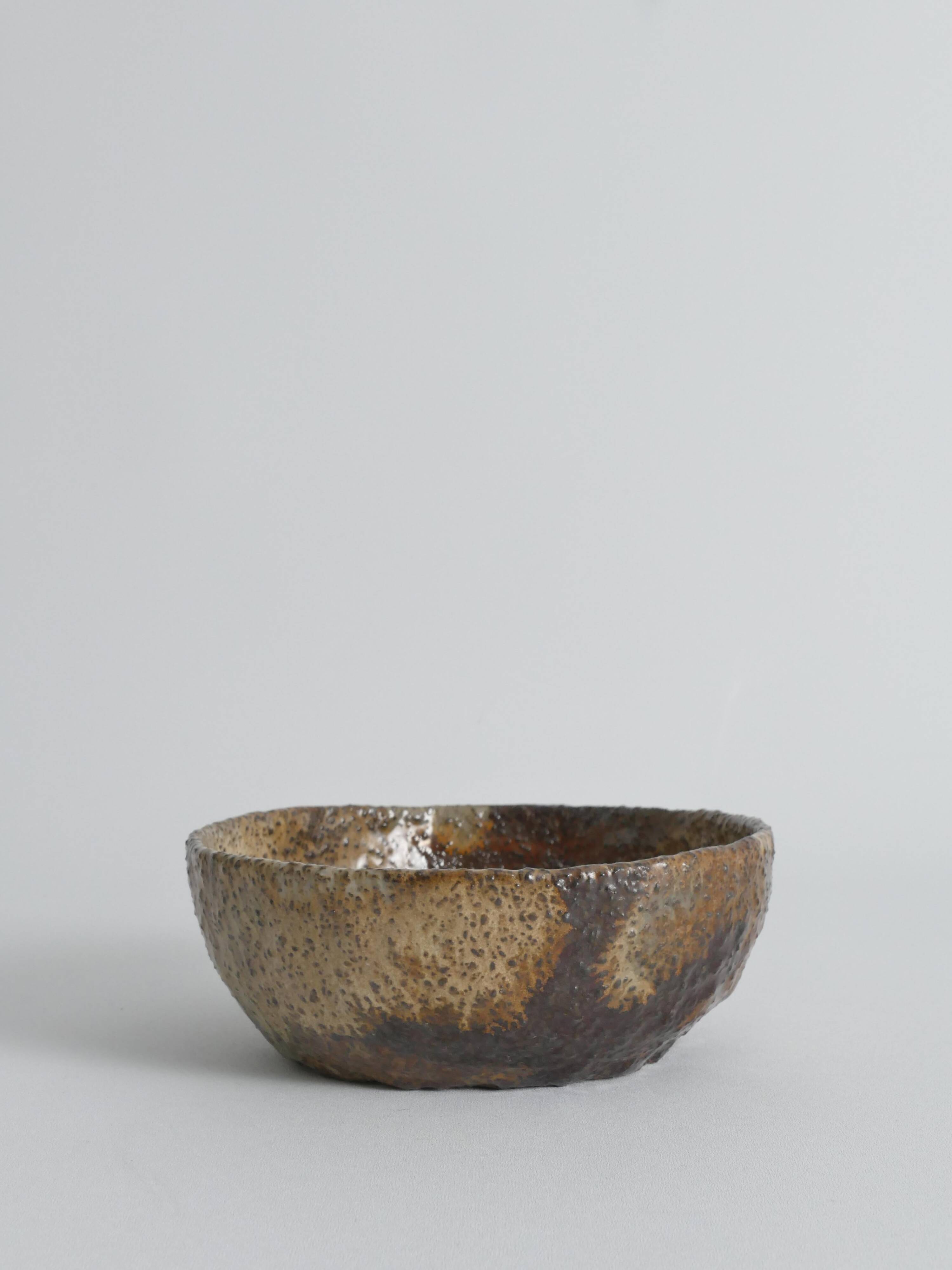 Textured Stoneware Bowl with Sculptural Handle, Handmade Studio Ceramic