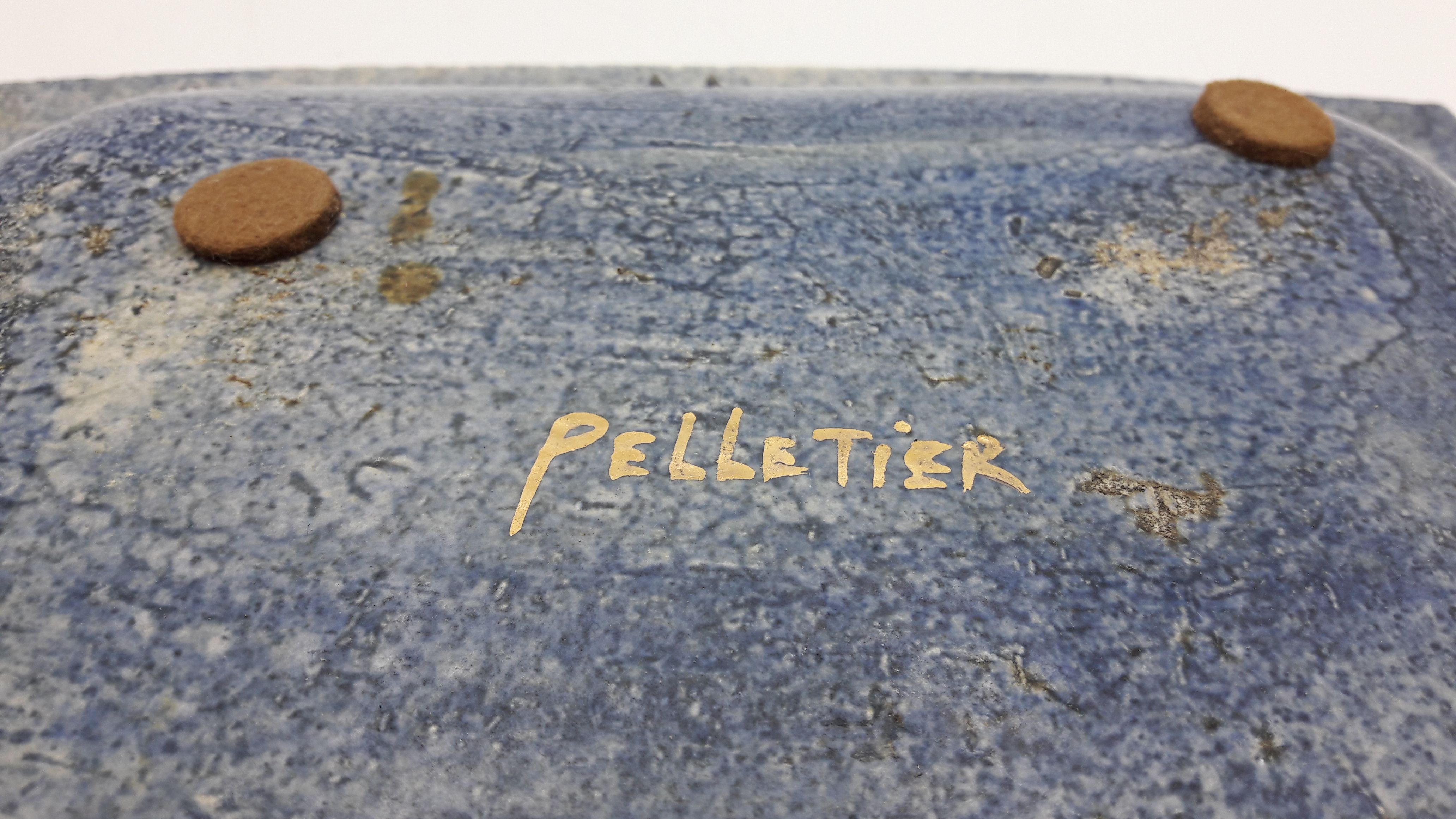 DECORATIVE CERAMIC DISH SIGN GEORGES PELLETIER GEOMETRIC DRAWING BLUE AND GOLD COLLECTION