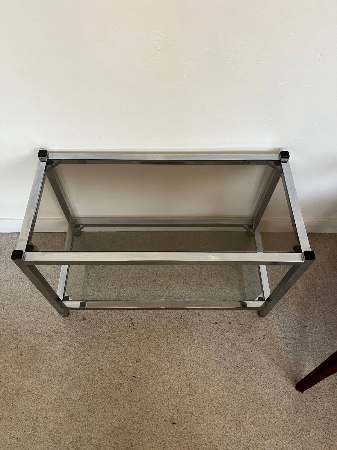 Table basse console verre et chrome vintage