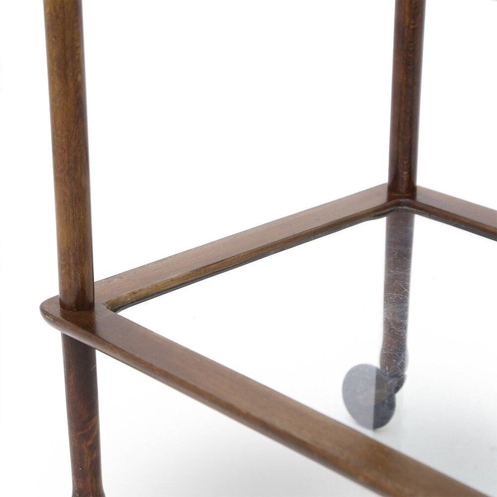 Wooden trolley with glass shelves, 1950s