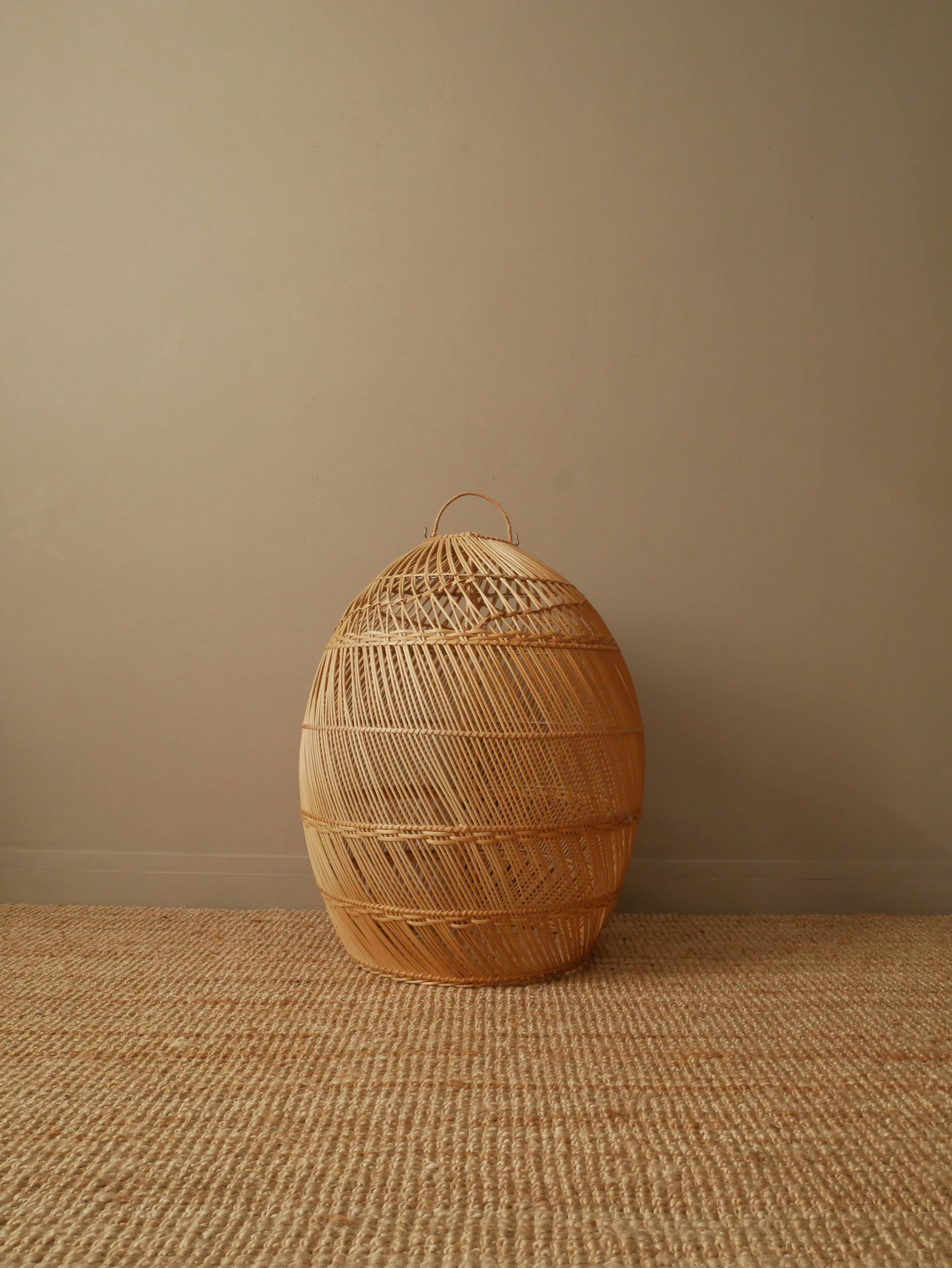 Suspension in natural wicker rattan vintage braided bohemian decoration handmade artisanal manufacturing