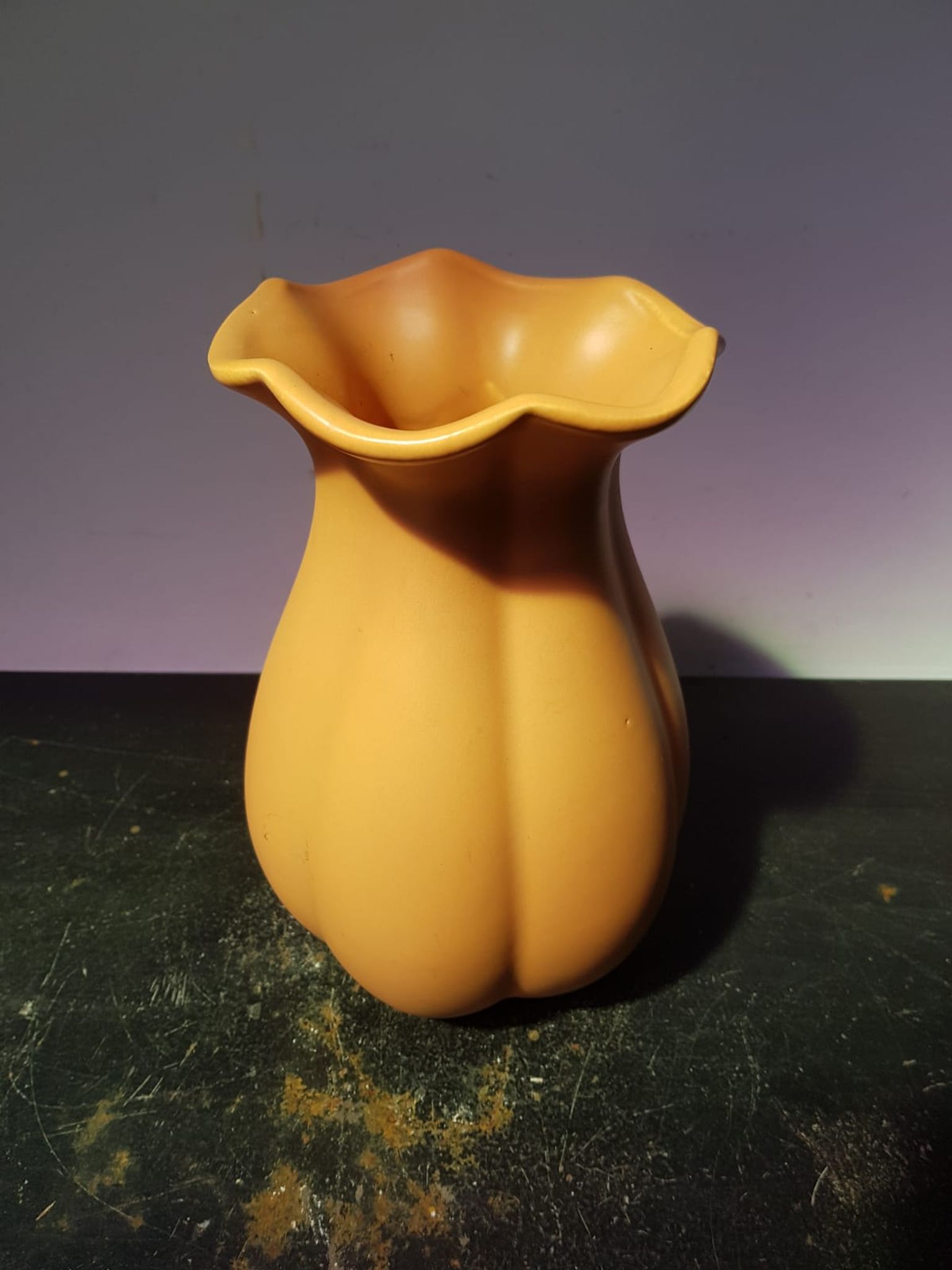 Old ceramic vase yellow corolla collar vintage