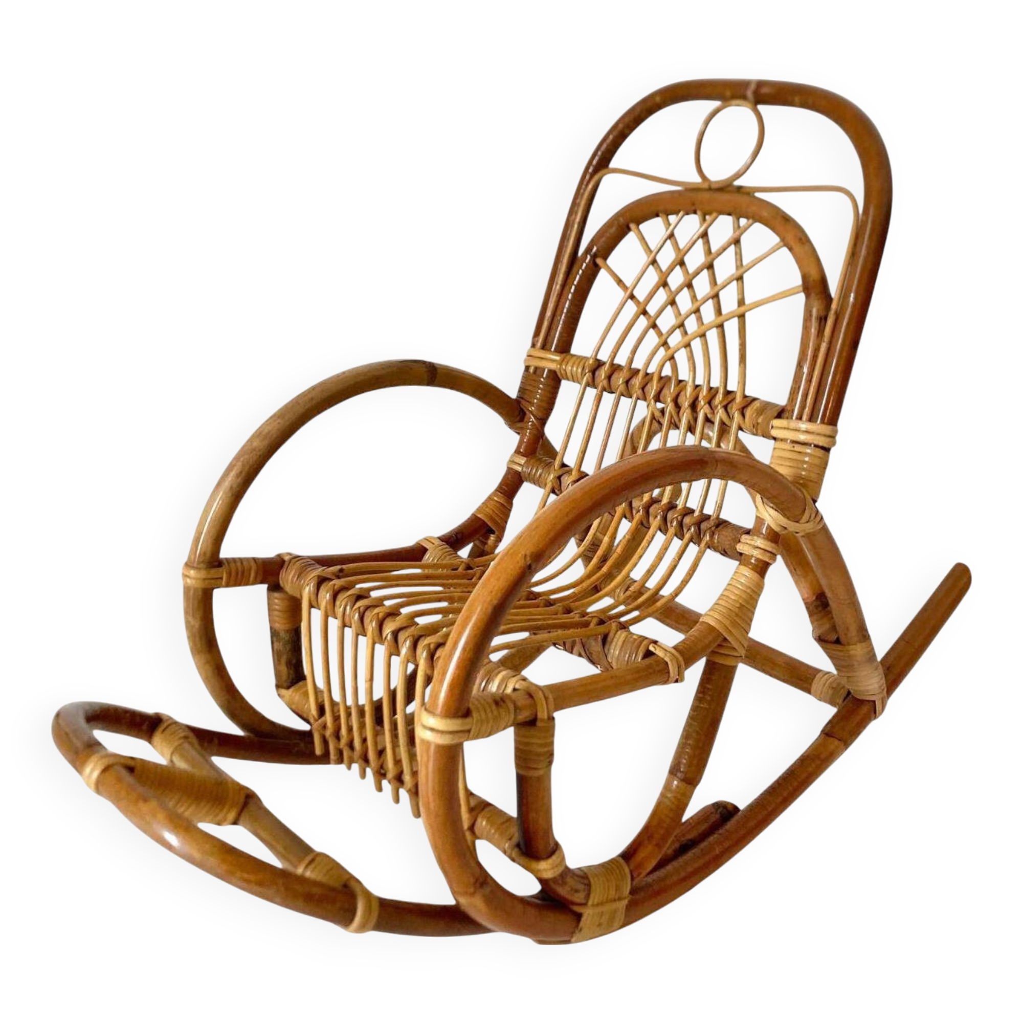 Mid Century Modern Bamboo Kids Rocking Chairs, Italy 1960s