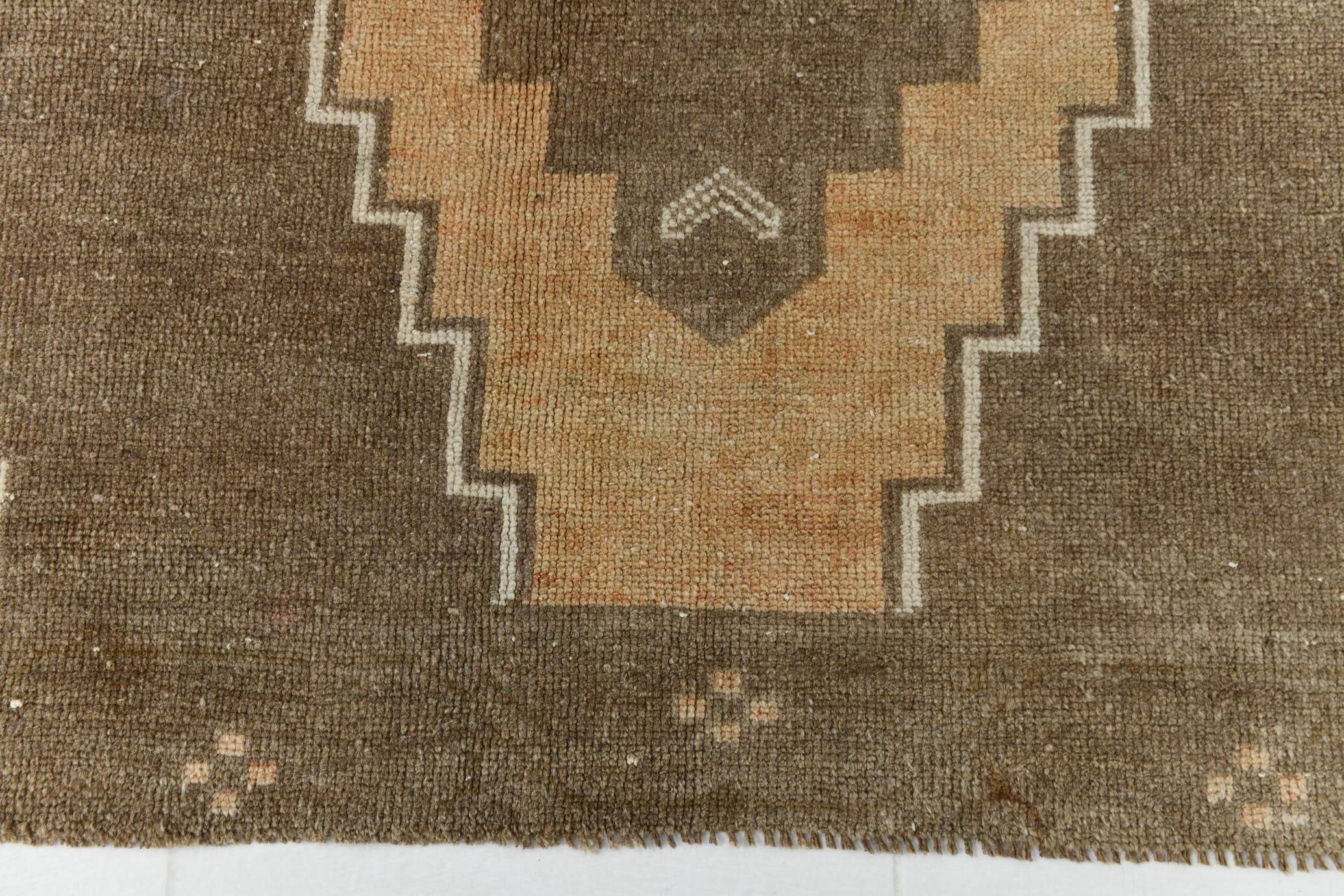 5x13 Tapis Couloir Anatolien Vintage, Tapis Turc Brun Taupe, 159x385 Cm