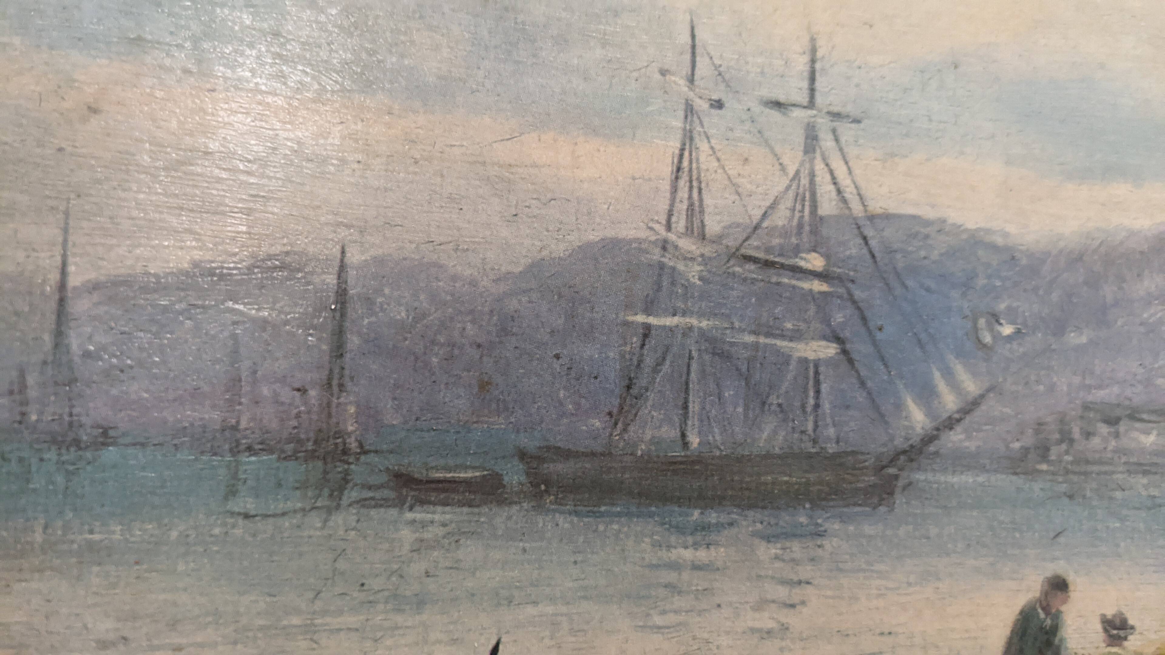 Oil Painting "Marine" Sailing Ships Coastal Scene William Thornley