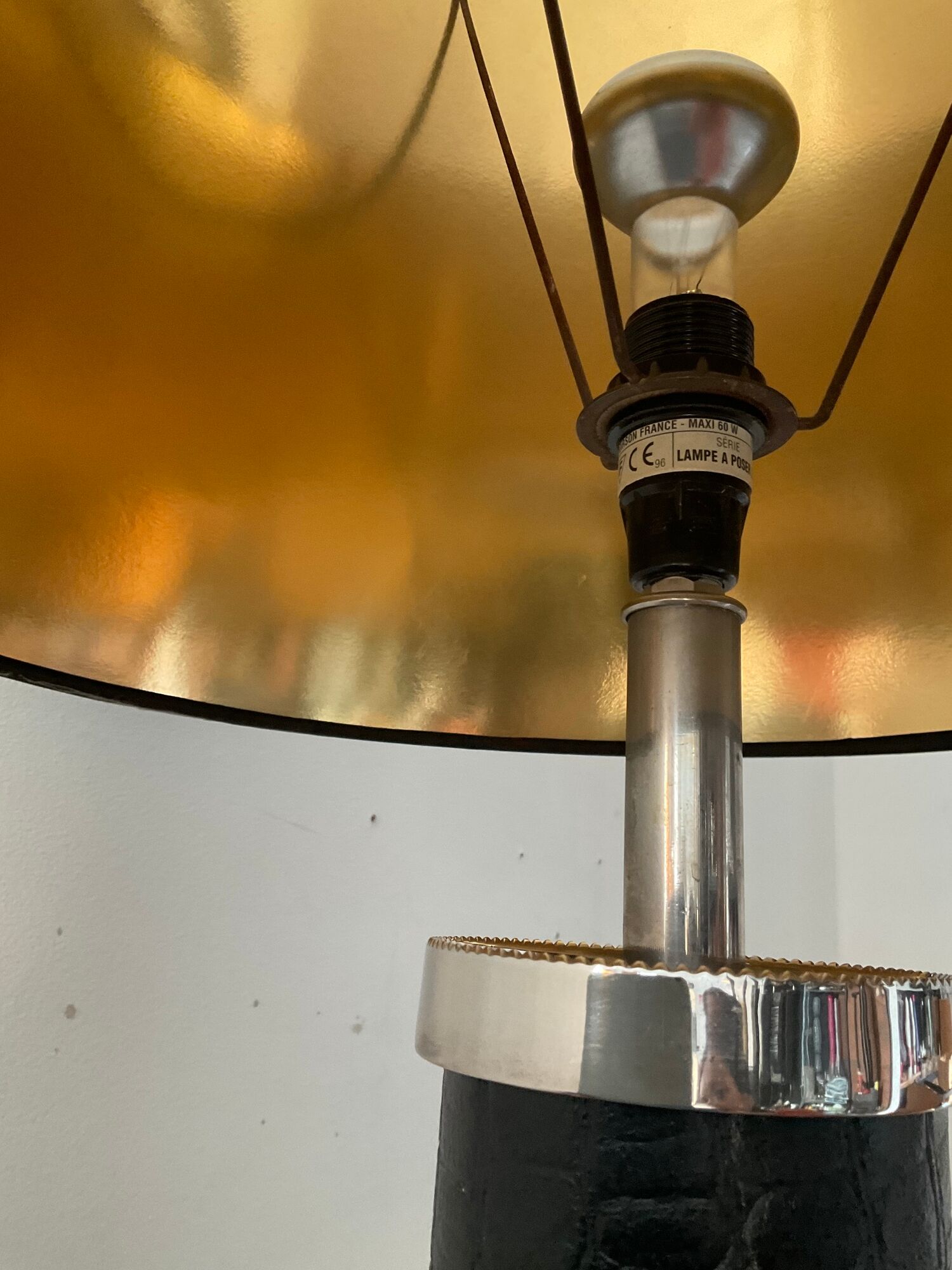 Vintage column lamp in leather and silver brass 60s-70s