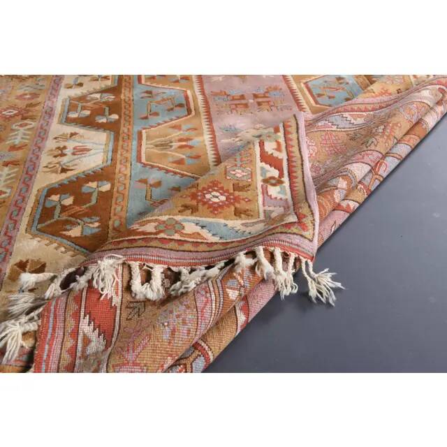 Vintage Turkish Oushak handmade wool cotton orange area rug 201x281