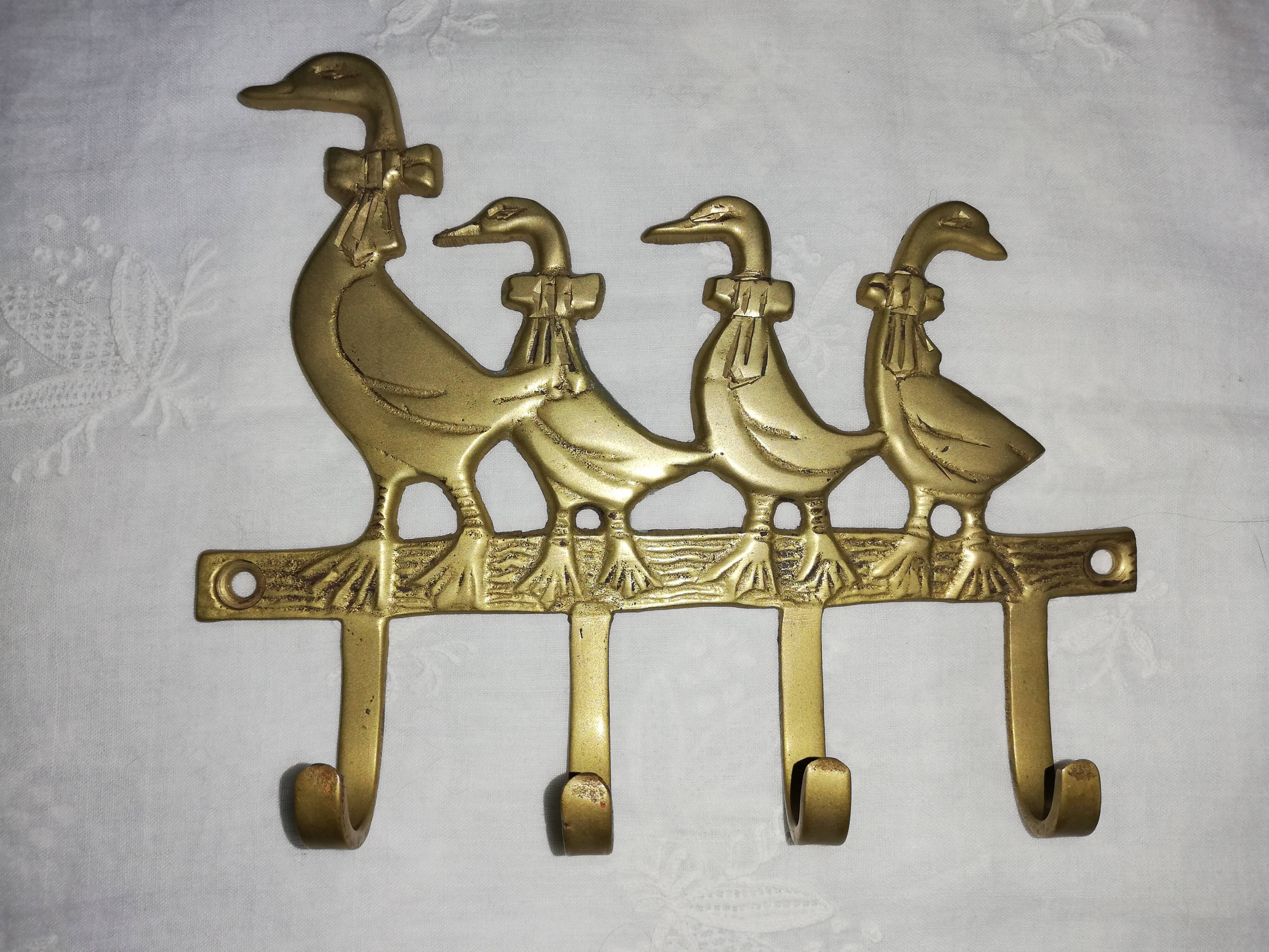Key hanger, vintage brass tea towels