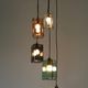 Five Light Colored Glass Brass Chandelier Pendant