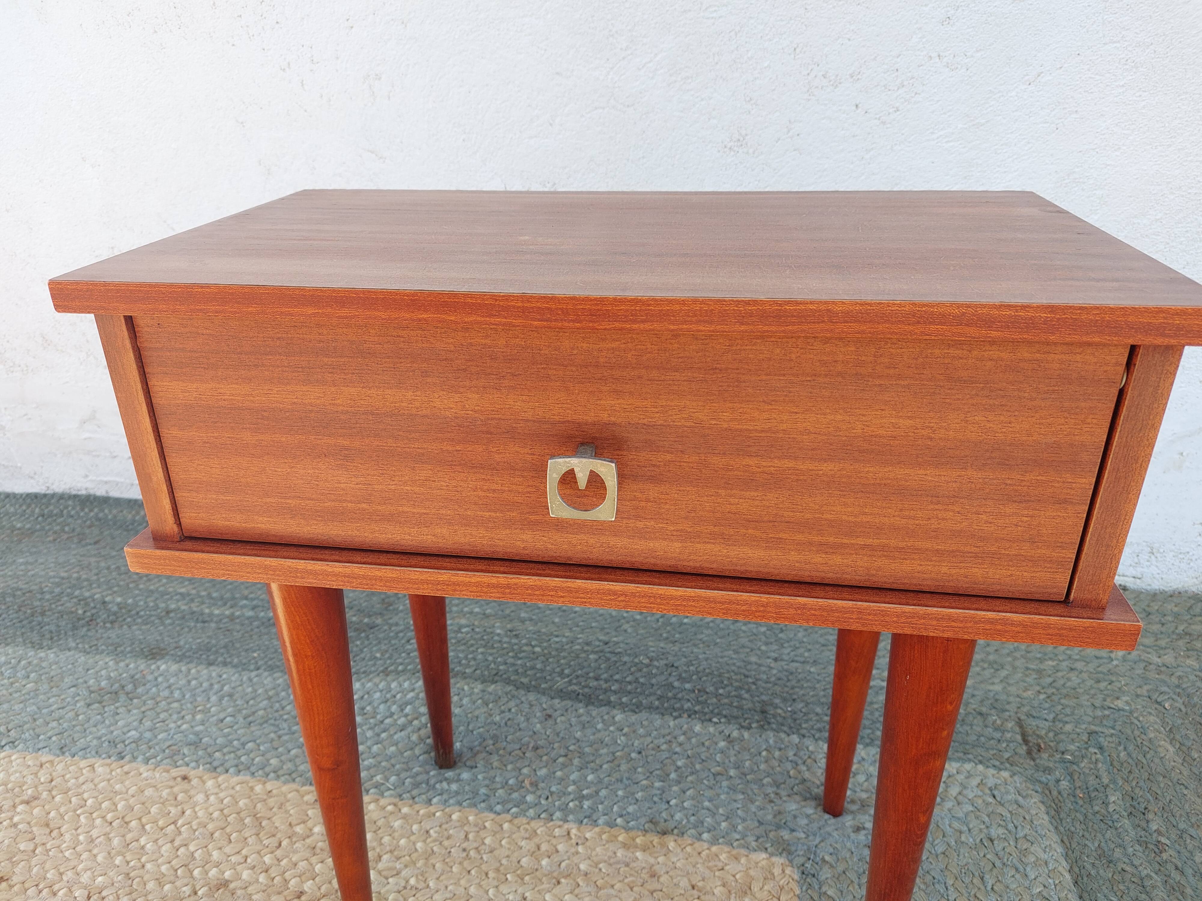 bedside table with spindle legs, vintage 70s